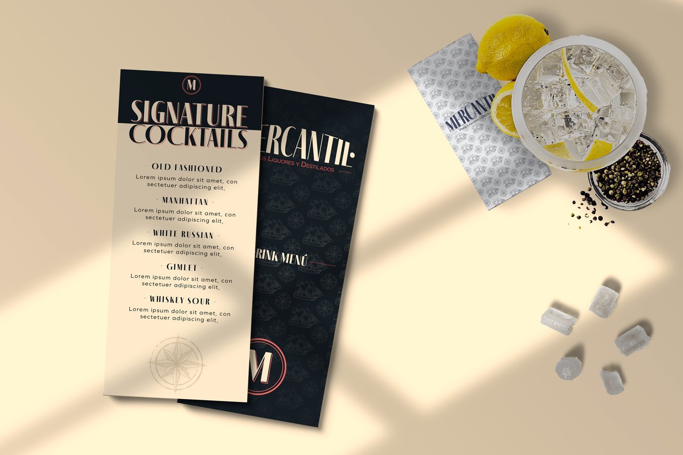 Signature drink Menu layout Design in a realistic scene